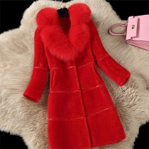 Mid Length Coat with Spliced Faux Fur