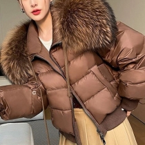 Oversized Down Jacket with Thick Faux Fur Collar