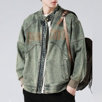 Retro Denim Jacket Motorcycle-Inspired Loose Fit with Stand Collar
