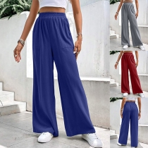 Casual Solid Color Elastic Waist Straight Cut Pants