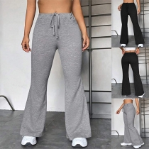 Casual Solid Color Drawstring Waist Wide-leg Pants for Yoga and Workout