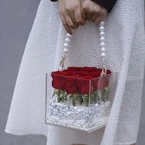 Elegant Acrylic Flower Keepsake Box and Pearl Handle-without Flower