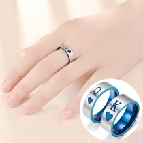 Chic Q and K Heart Pattern Ring Set for Couple