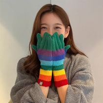 Warm Rainbow Gloves with Touchscreen Compatible Striped Gloves
