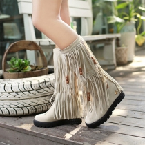 High Wedge Boots with Elegant Colorful Beaded Tassels