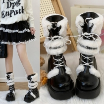 Slim Round Toe Lace Up Snow Boots Plush Lolita Style with Thick Soles