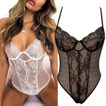Sexy Semi-through V-neck Backless Lace Lingerie Bodysuit