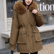Mid Length Puffer Jacket with Waisted Cotton Design