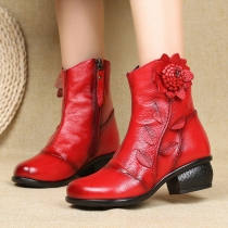 Ethnic Style Leather Floral Martin Boots