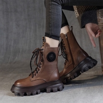 Thickened Soft Leather Mid Calf Motorcycle Boots