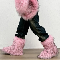 Mid Calf Snow Boots Faux Fur Shoes with Plus Velvet Thickened Lining