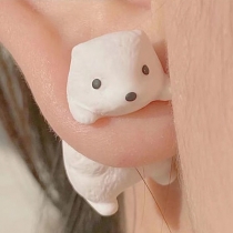 Little White Dog Magnetic Ear Clip Non Pierced Animal Earrings