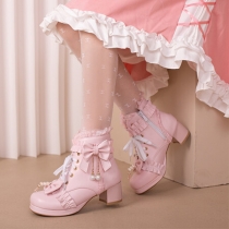 Princess Bow Ruffle Lace Up Short Boots