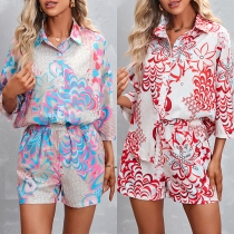 Printed Casual Suit with Three Quarter Sleeve Shorts