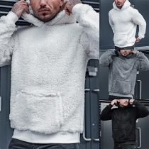 Fashion Solid Color Long Sleeve Hooded Plush Sweatshirt for Men