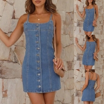 Street Fashion Old-washed Buttoned Slip Denim Dress