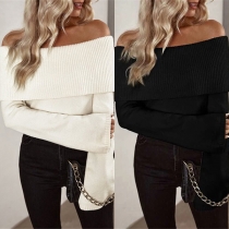 Street Fashion Solid Color Off-the-shoulder Long Sleeve Knitted Sweater