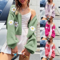 Fashion Floral Pattern Knitted Crop Cardigan