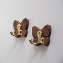 2 pieces/set Solid Wood Butterfly Hook:Seamless Adhesive Coat Hook