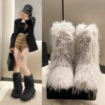 Faux Fur Mid Calf Length Snow Boots