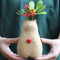 Wooden Crafts Love Cat Vase