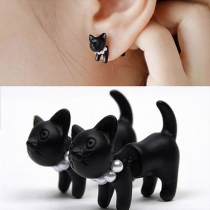 Black Pierced Cute Kitten Earrings