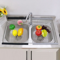 Folding Stainless Steel Drain Curtain Storage Rack for Kitchen Sink