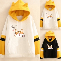 Cute Cat Print Long Sleeve Hooded Sweatshirt