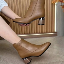 Short Ankle Boots with Pointed Toes and Thick Heels