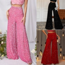 Fashion Bling-bling Sequined High-rise Wide-leg Pants