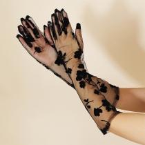Women's Black Lace Mesh Evening Gloves