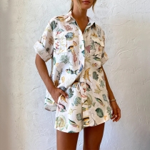 Printed Short Sleeve Lanyard Suit with Underwater Scene