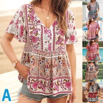 Printed Strappy Top with Ruffle Sleeves