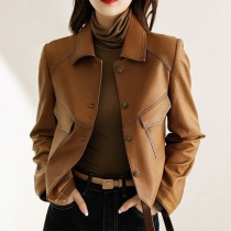 Womens Short Fashion Leather Jacket