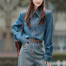 Retro Style Blue Denim Shirt