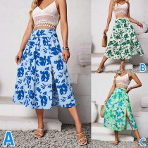 Fashion Floral Printed High-rise Slit Skirt