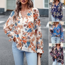 Elegant Long Sleeve Shirt with Floral Print
