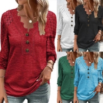 Slim Fit V Neck T-Shirt with Lace Detail