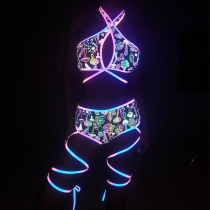 Fluorescent Glow-in-the-Dark Cross-Strap Sexy Bikini Swimsuit