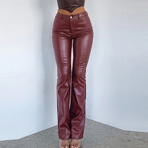 Casual Straight Fit PU Leather Pants