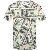 Fashion 3D Dollar Printed Round Neck Short Sleeve Shirt