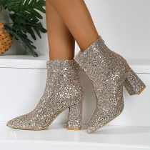 Sequin Pointed-Toe Mid-Calf Zipper Boots for Women