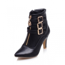 Pointed-Toe Belt Buckle Short Boots