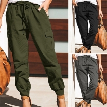 Casual Lace-Up Pocket Pants for Women