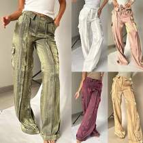 Fashion Bright Color Drawstring Loose Straight-cut Pants