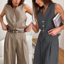 Elegant Two-piece Suit Set Consist of Sleeveless Vest and Straight-cut Pants