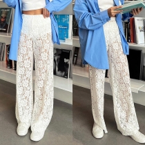 Fashion Wide-leg Semi-through Lace Pants
