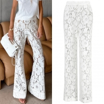 Fashion Semi-through Wide-leg White Lace Pants