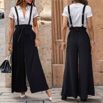 Street Fashion High-rise Bowknot Wide-leg Suspender Pants
