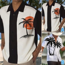 Casual Palm Tree Printed Blouse for Men